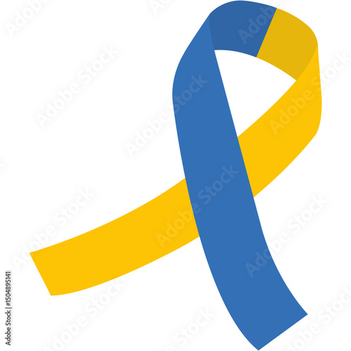 Blue and yellow ribbon. world down syndrome day. Down Syndrome Ribbon. World Down Syndrome day. March 21. Realistic blue yellow ribbon symbol vector.