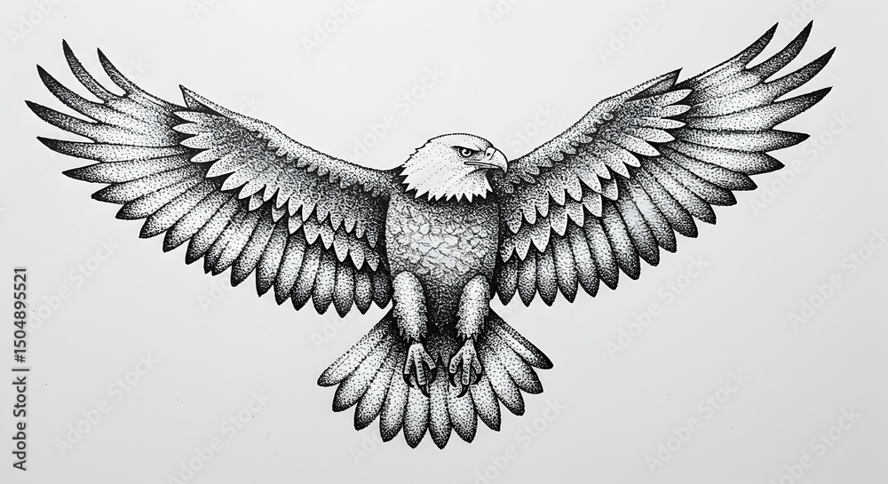 Fototapeta premium Majestic Eagle in Flight A Detailed Stippling Illustration
