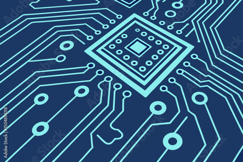 Glowing blue digital layout with tech circuit design and abstract background. Central text area for marketing, branding, or product displays.

