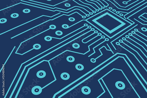 Abstract tech background in glowing blue with circuit network lines. Vector layout with center copy area for branding, marketing, or app design.

