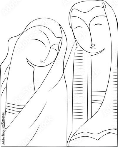 Abstract Minimalist Drawing of Two Women