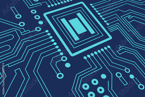 Futuristic vector with glowing blue circuit design and digital grid layout. Abstract tech background includes copy space in the middle for banners or ads.

