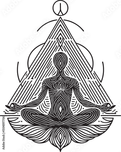 Yoga online concept. Man in lotus pose on tablet..eps