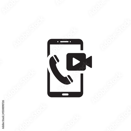 Smartphone with call and video conference icons representing digital communication and technology silhouette