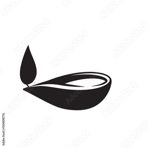 Simple silhouette illustration of a diya lamp for indian religious celebrations and festivals