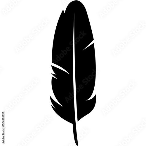 Feather Silhouette. Bird Feather Silhouette. Black quill feather silhouette.