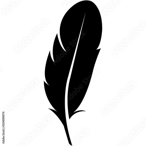 Feather Silhouette. Bird Feather Silhouette. Black quill feather silhouette.