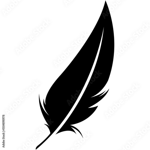 Feather Silhouette. Bird Feather Silhouette. Black quill feather silhouette.
