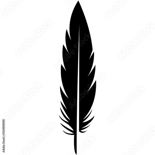 Feather Silhouette. Bird Feather Silhouette. Black quill feather silhouette.