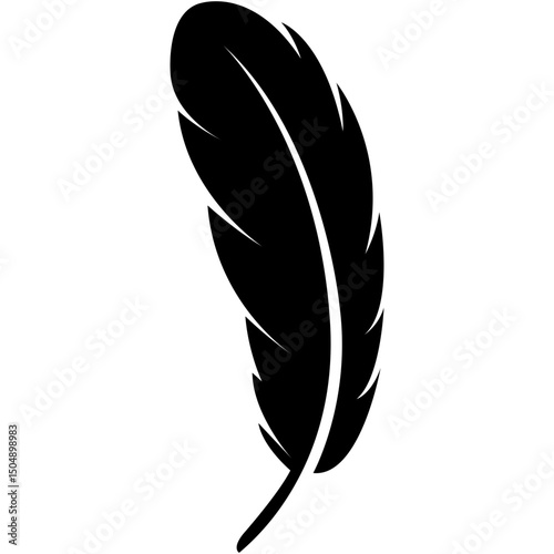 Feather Silhouette. Bird Feather Silhouette. Black quill feather silhouette.