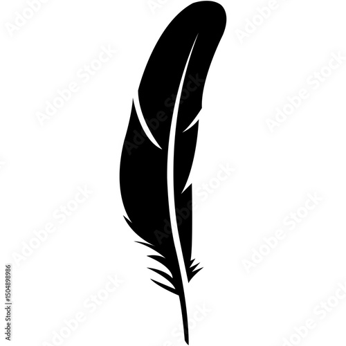 Feather Silhouette. Bird Feather Silhouette. Black quill feather silhouette.