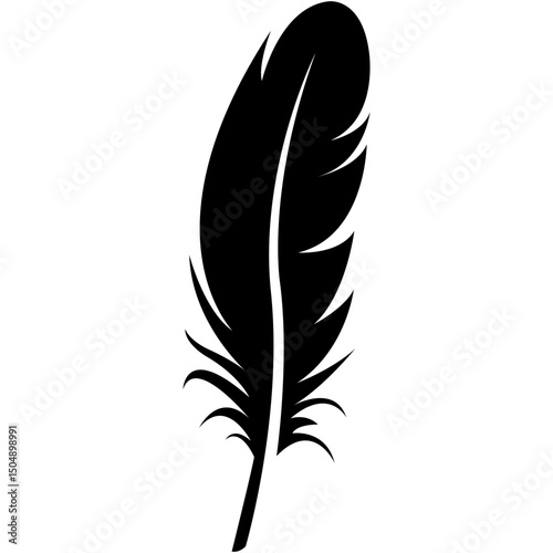 Feather Silhouette. Bird Feather Silhouette. Black quill feather silhouette.