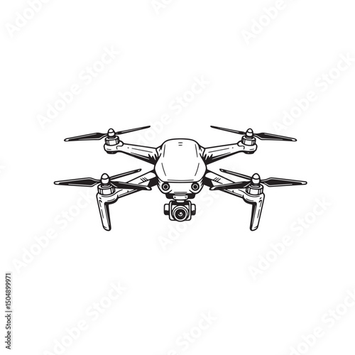 Detailed silhouette illustration of a modern drone aerial photography device