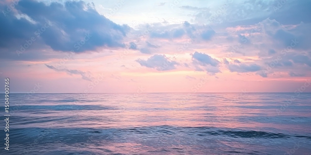 Fototapeta premium A dreamy horizon where soft pastel skies meet the calm ocean in a tranquil scene