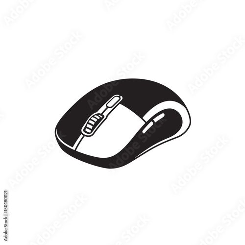 Vector silhouette illustration of a computer mouse suitable for tech and design projects