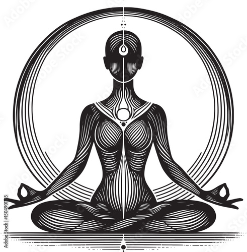 Vector illustration of a girl in the lotus position on the background of the circle..eps