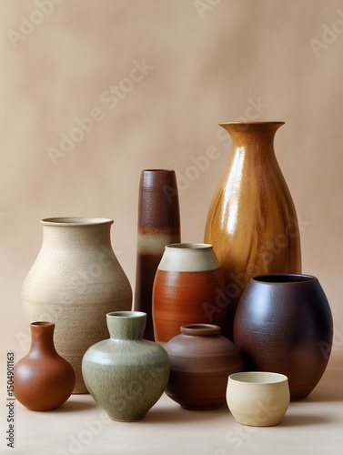 Various Ceramic Pottery Vases. Earthy color. Decor