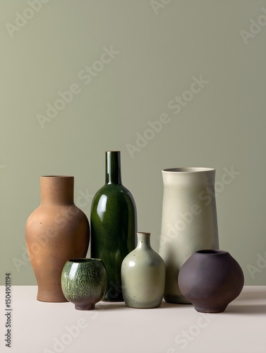 Various Ceramic Pottery Vases. Earthy color. Decor