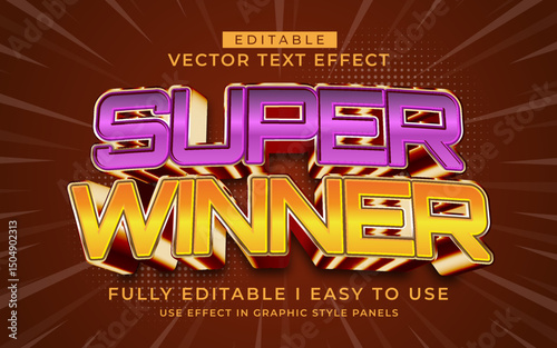3d editable super winner text effect typography style template