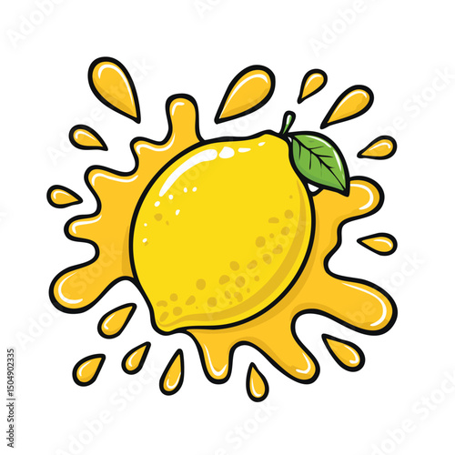 Lemon splash Colorful Vector in Adorable Comic Style with Expressive Lines.