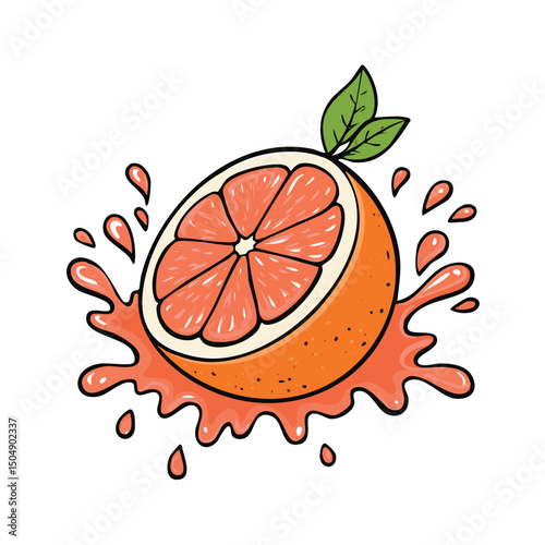 Grapefruit splash Colorful Vector in Adorable Comic Style with Expressive Lines.