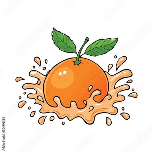 Tangerine splash Colorful Vector in Adorable Comic Style with Expressive Lines.