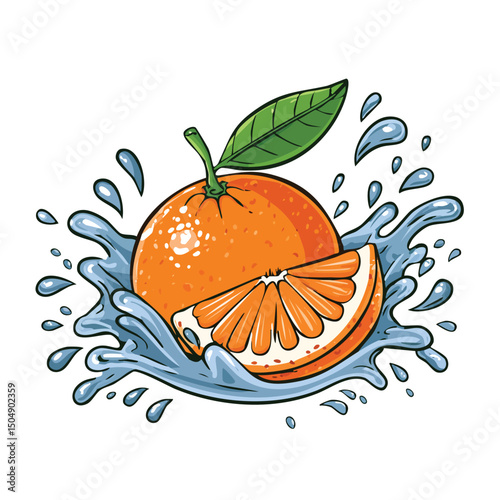 Clementine splash Colorful Vector in Adorable Comic Style with Expressive Lines.