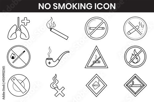 No Smoking icon Set illustration line art