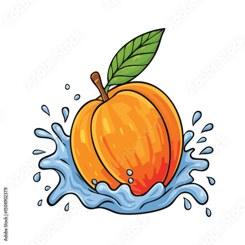 Nectarine splash Colorful Vector in Adorable Comic Style with Expressive Lines.