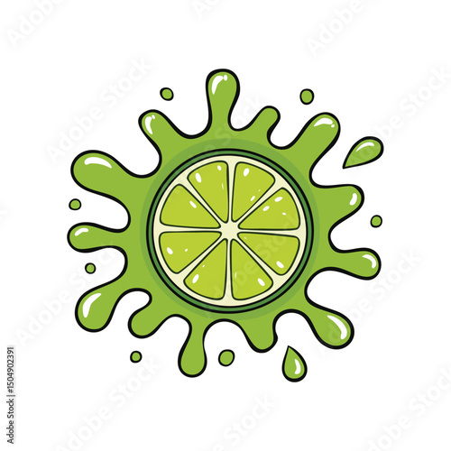 Lime splash Colorful Vector in Adorable Comic Style with Expressive Lines.
