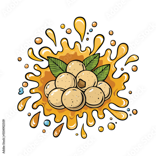 Longan splash Colorful Vector in Adorable Comic Style with Expressive Lines.