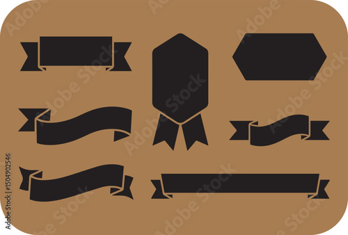 Collection of black ribbon banners and labels for design projects