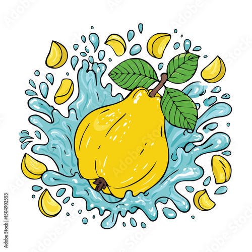 Quince splash Colorful Vector in Adorable Comic Style with Expressive Lines.