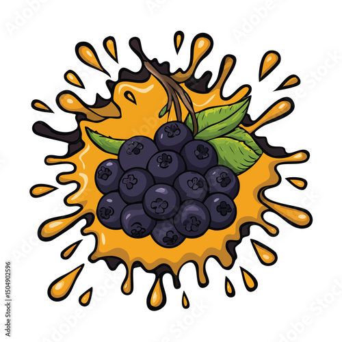 Chokeberry splash Colorful Vector in Adorable Comic Style with Expressive Lines.