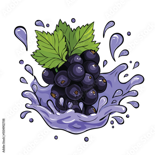 Blackcurrant splash Colorful Vector in Adorable Comic Style with Expressive Lines.