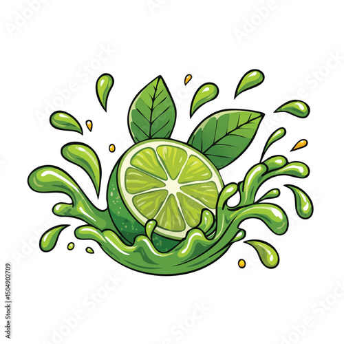 Calamansi splash Colorful Vector in Adorable Comic Style with Expressive Lines.