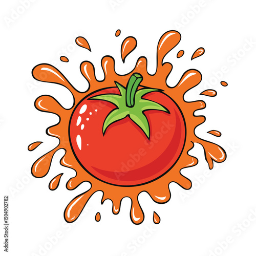 Tomato splash Colorful Vector in Adorable Comic Style with Expressive Lines.