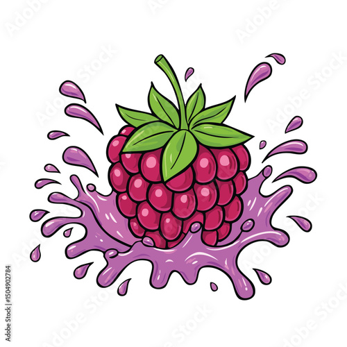 Tayberry splash Colorful Vector in Adorable Comic Style with Expressive Lines.