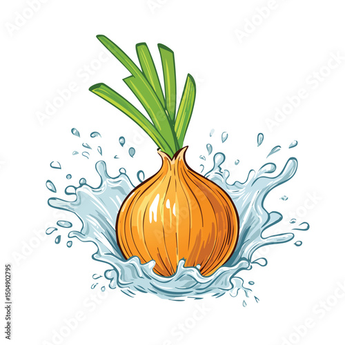 Onion splash Colorful Vector in Adorable Comic Style with Expressive Lines.
