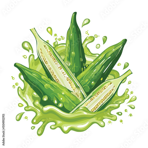 Okra splash Colorful Vector in Adorable Comic Style with Expressive Lines.
