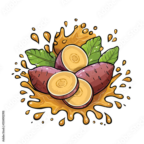 Yam splash Colorful Vector in Adorable Comic Style with Expressive Lines.