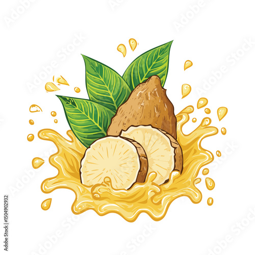 Cassava splash Colorful Vector in Adorable Comic Style with Expressive Lines.
