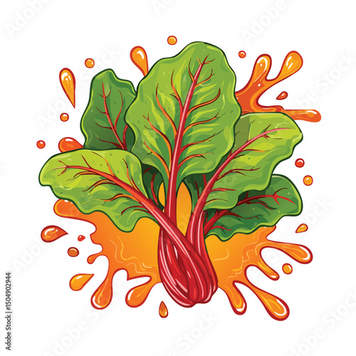 Swiss Chard splash Colorful Vector in Adorable Comic Style with Expressive Lines.
