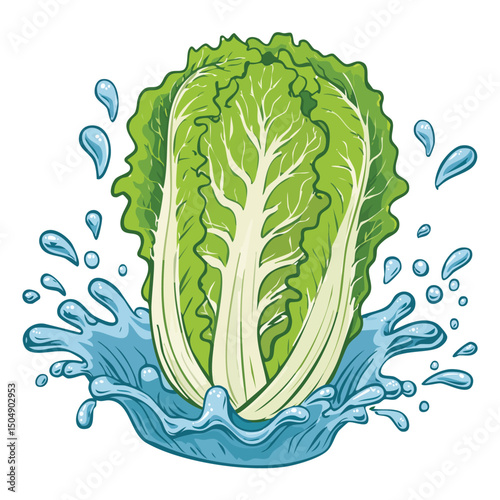 Napa Cabbage splash Colorful Vector in Adorable Comic Style with Expressive Lines.