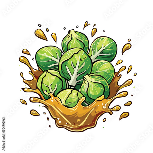 Brussels Sprouts splash Colorful Vector in Adorable Comic Style with Expressive Lines.