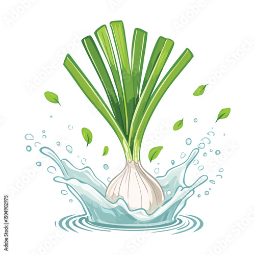 Scallion splash Colorful Vector in Adorable Comic Style with Expressive Lines.