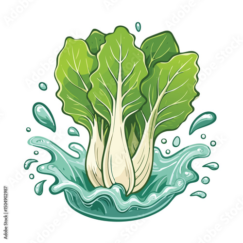 Bok Choy splash Colorful Vector in Adorable Comic Style with Expressive Lines.