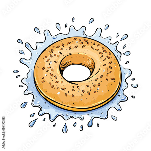 Bagel splash Colorful Vector in Adorable Comic Style with Expressive Lines..