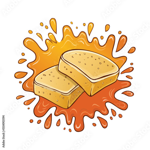 Cuban Bread splash Colorful Vector in Adorable Comic Style with Expressive Lines..