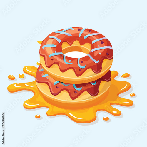 Donuts with Sauce Splash creative isometric illustration with layered dimension and depth cues.